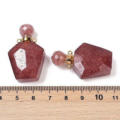 Natural Strawberry Quartz Openable Perfume Bottle Pendants G-I381-02G-03-1