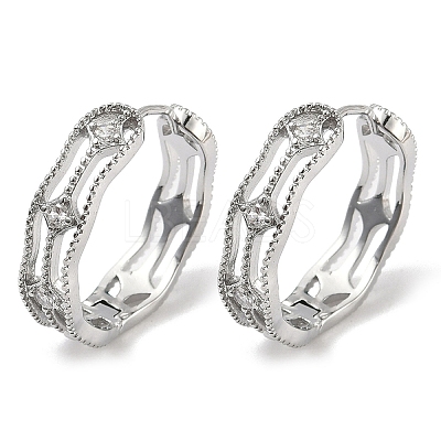Brass Clear Cubic Zirconia Rectangle Hoop Earrings EJEW-D320-06P-1
