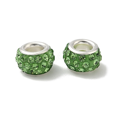Polymer Clay Rhinestone European Large Hole Beads with Silver Color Plated Brass Cores FPDL-R002-11-1