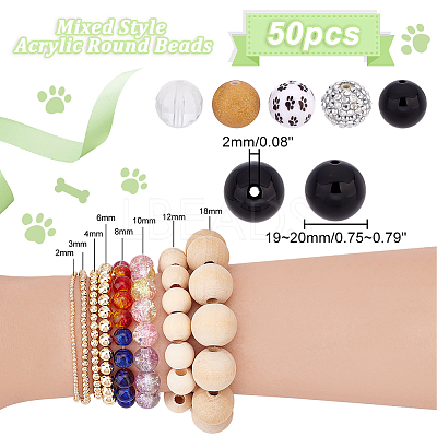 1 Set Mixed Style Acrylic Round Beads Sets SACR-PH0001-52D-1