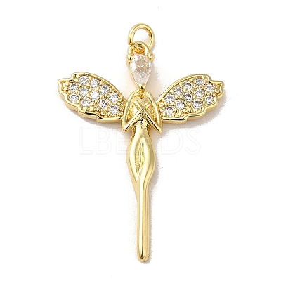 Rack Plating Brass Micro Pave Cubic Zirconia Pendants KK-P241-25G-1