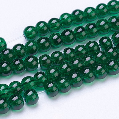 1 Strand Dark Green Transparent Crackle Glass Round Beads Strands X-CCG-Q001-4mm-17-1