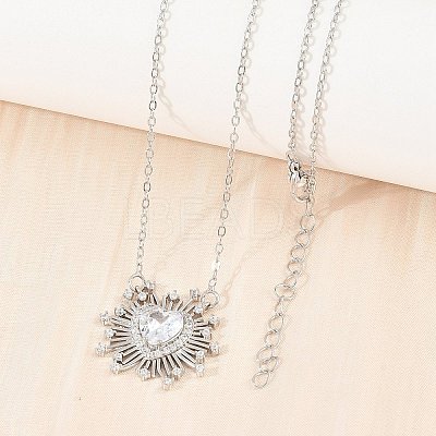 Brass Pave Clear Cubic Zirconia and Glass Heart Pendant Necklaces KK-CBA4547-11P-1