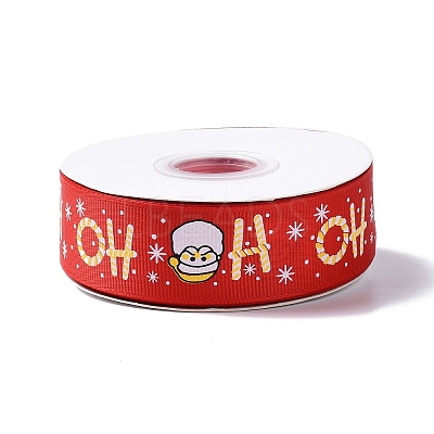25 Yards Christmas Theme Printed Polyester Grosgrain Ribbon OCOR-C004-02D-1