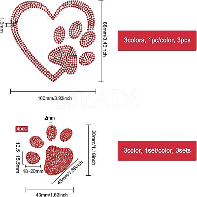 Heart & Pawprint Glitter Hotfix Rhinestone DIY-FG0002-29-1