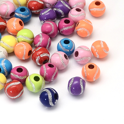 Baseball Plating Acrylic Beads SACR-R886-01-1