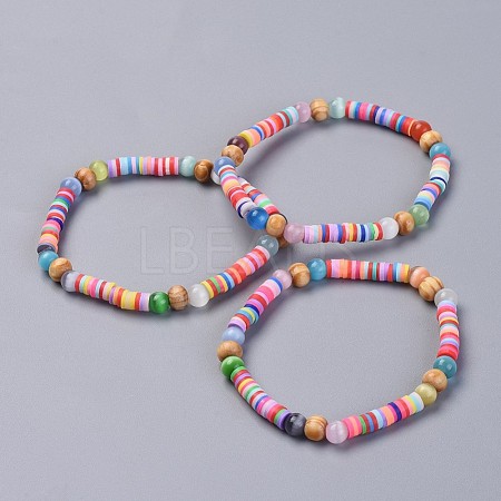 Handmade Polymer Clay Heishi Beads Stretch Bracelets BJEW-JB04328-1