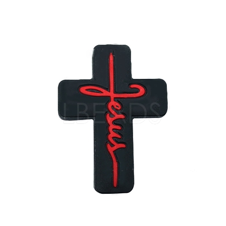 Cross with Word Jesus Food Grade Silicone Beads PW-WG41095-01-1