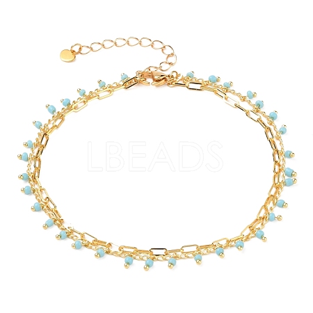 2 Layered Brass Curb Chains Anklets AJEW-AN00311-01-1