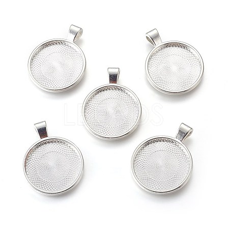 Flat Round Alloy Pendant Cabochon Settings LS-PALLOY-A15654-S-1