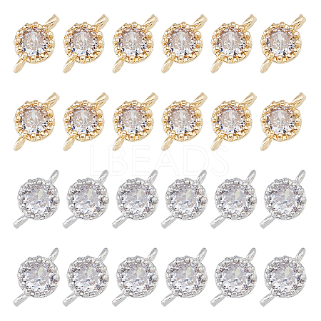 SUPERFINDINGS 24Pcs 2 Colors Flower Brass Micro Pave Cubic Zirconia Links ZIRC-FH0001-49-1