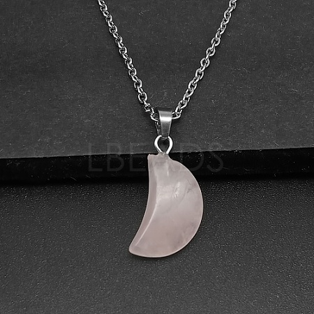 Moon Natural Rose Quartz Pendant Necklaces AK5365-10-1