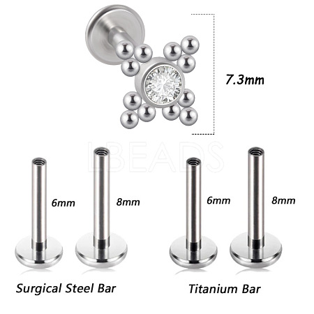 316L Surgical Stainless Steel & G23 Titanium & Crystal Rhinestone Flower Cartilage Earrings WGA7630-05-1