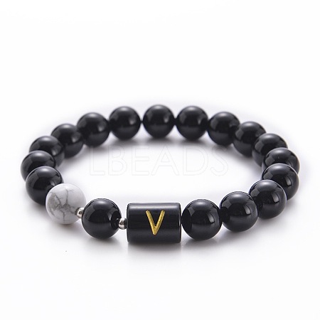10MM Natural Black Onyx(Dyed & Heated) and Howlite Beaded Stretch Bracelets RH2290-22-1