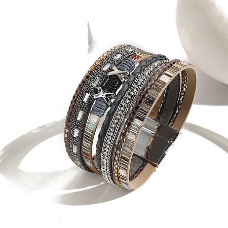 Braided Imitation Leather Crod Multi-strand Bracelets for Women PW-WGA1EC1-01-1
