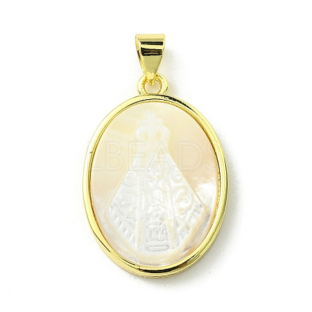 Rack Plating Brass Pave Natural Shell Pendants KK-A204-01C-01G-1