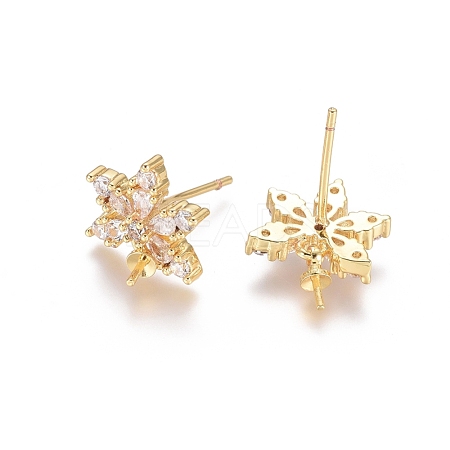 Brass Cubic Zirconia Stud Earring Findings EJEW-E257-02G-1