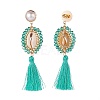 Beads Wire Wrap Long Dangle Stud Earrings EJEW-TA00039-2