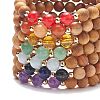 7Pcs 7 Style Natural Wood & Mixed Gemstone Round Beaded Stretch Bracelets Set BJEW-JB08813-5