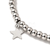 304 Stainless Steel Star Charm Bracelet with 201 Stainless Steel Round Beads for Women BJEW-B057-27P-2