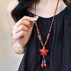 Bohemian Handmade Porcelain Star Pendant Adjustable Imitation Leather Cord Long Necklaces for Women WG246F5-02-1