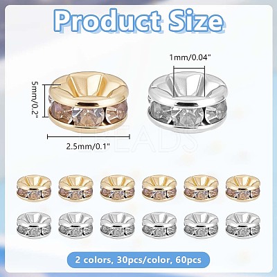 60Pcs 2 Colors 316 Surgical Stainless Steel Rhinestone Spacer Beads STAS-HY0002-08-1