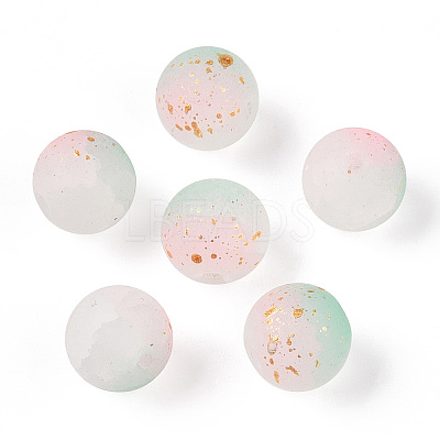 Frosted Baking Paint Crackle Glass Beads with Glitter Powder X1-DGLA-T004-6mm-01F-1