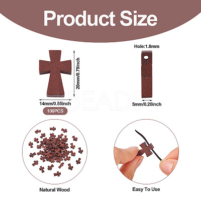 100Pcs Wood Dyed Cross Pendants WOOD-TA0001-93-1