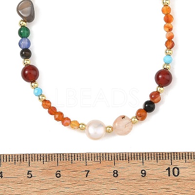 Natural Agate(Dyed & Heated) and Pearl Beaded Necklaces NJEW-JN06671-1