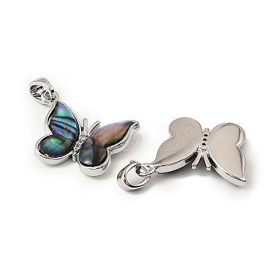 Brass & Paua Shell & Clear Cubic Zirconia Pendants KK-G538-02P-1