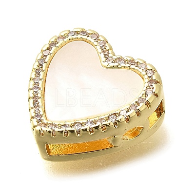 Brass Micro Pave Clear Cubic Zirconia Heart Multi-Strand Links KK-M309-07G-1
