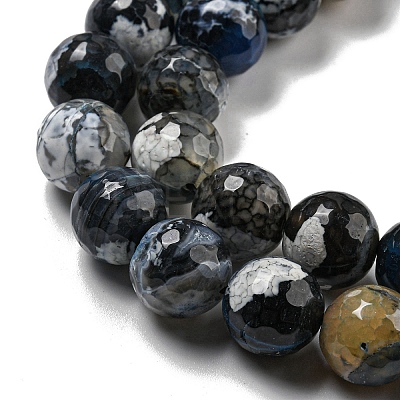 Faceted Natural Fire Crackle Agate Beads Strands G-F447-12mm-N09-1