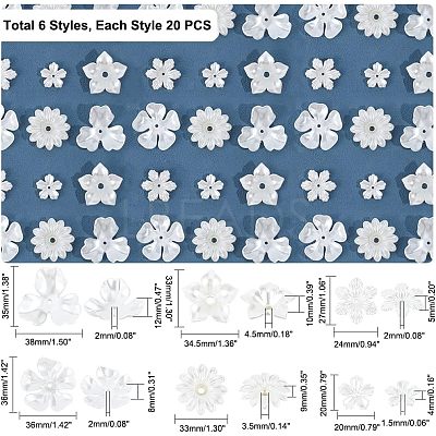 120Pcs 6 Style Flower ABS Plastic Imitation Pearl Bead Caps OACR-NB0001-41-1