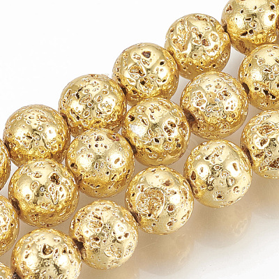 Electroplated Natural Lava Rock Beads Strands X-G-T061-55A-4mm-1