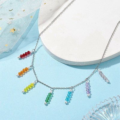 Colorful Glass & Round Shell Pearl Beaded Charms Bib Necklace NJEW-JN04628-1