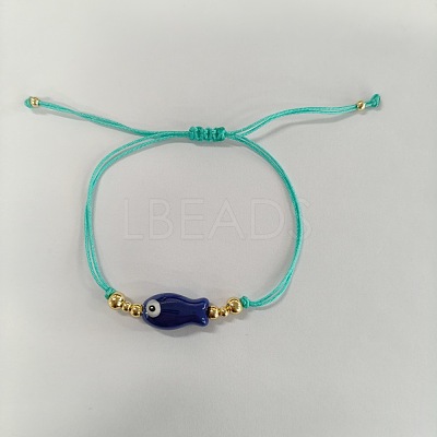 Braided Porcelain Fish Charm Adjustable Bracelets JI6734-7-1