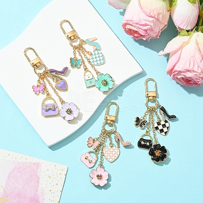 Flower/Bag/Heart Alloy Enamel Pendant Decoration HJEW-FS00025-01-1