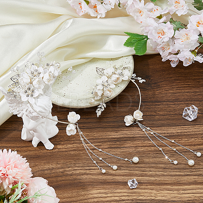 2Pcs 2 Styles Flower Crystal Rhinestone & Plastic Pearl Cuff Earrings EJEW-FH0001-13S-1