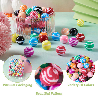 80Pcs 10 Colors Opaque Striped Acrylic Beads SACR-BT0001-02-1