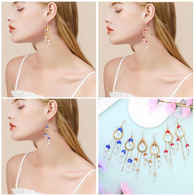 Natural Quartz Crystal Teardrop & Lampwork Mushroom Chandelier Earrings EJEW-SW00018-01-1