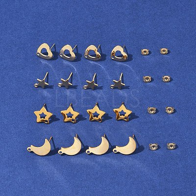 16Pcs 4 Styles 304 Stainless Steel Stud Earring Findings STAS-FS0001-85G-1
