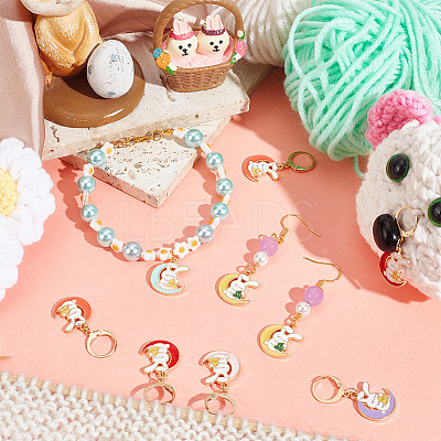 Alloy Enamel Rabbit & Moon Pendant Locking Stitch Markers HJEW-AB00027-1