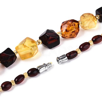 Natural Amber Nuggets and Rice Graduated Beaded Necklaces NJEW-T019-07-1