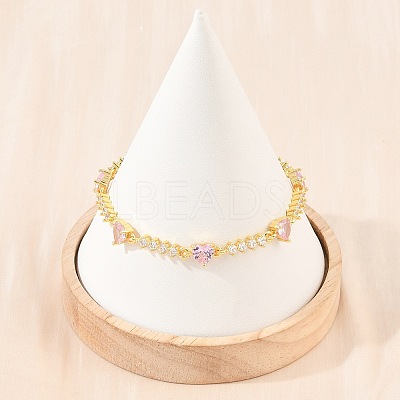 Brass Pave Cubic Zirconia Heart Link Chain Bracelets for Women KK-CBA68DA-10G-02-1