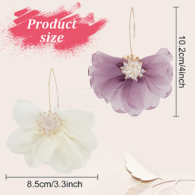 2 Pairs 2 Colors Lace Flower with Crystal Rhinestone Dangle Earrings EJEW-AN0001-20-1
