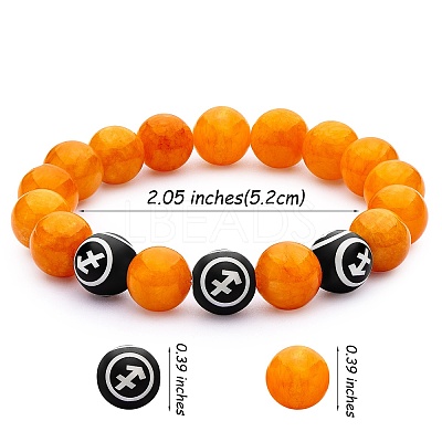 Dark Orange Natural Yellow Jade Round Beaded Stretch Bracelet BJEW-SW00077-07-1