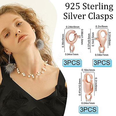 9Pcs 9 Style 925 Sterling Silver Clasps STER-BBC0001-17C-1
