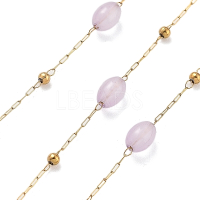Natural Dyed Jade & 304 Stainless Steel Beads Link Chains CHS-K021-08B-02-1
