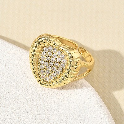 Brass Micro Pave Cubic Zirconia Cuff Open Rings for Women CU-CBA760A-13B-G-1