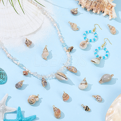 20Pcs 10 Styles Electroplated Natural Mixed Shell Pendants BSHE-GA0001-05-1